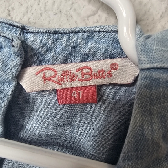 RuffleButts Top Toddler Girl 4T Blue Denim Chambray Ruffle Hi‎ Low Bell Sleeve - Picture 4 of 14